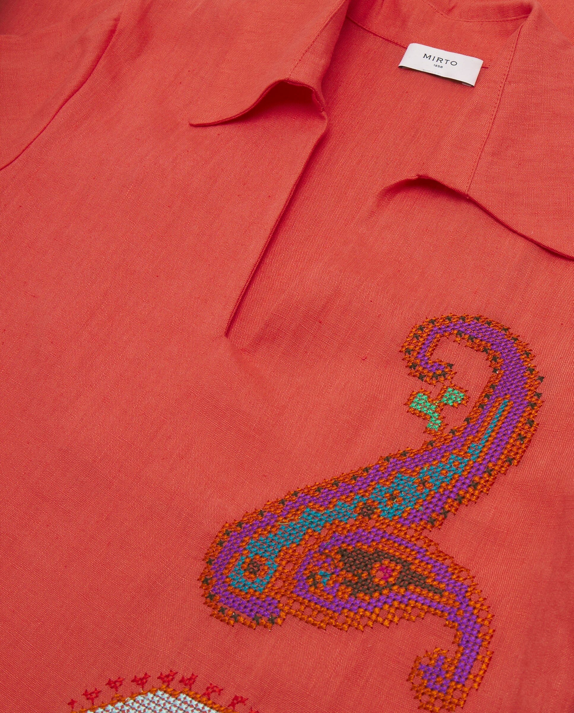 Vestido naranja bordado paisley de lino Dresses Mirto 