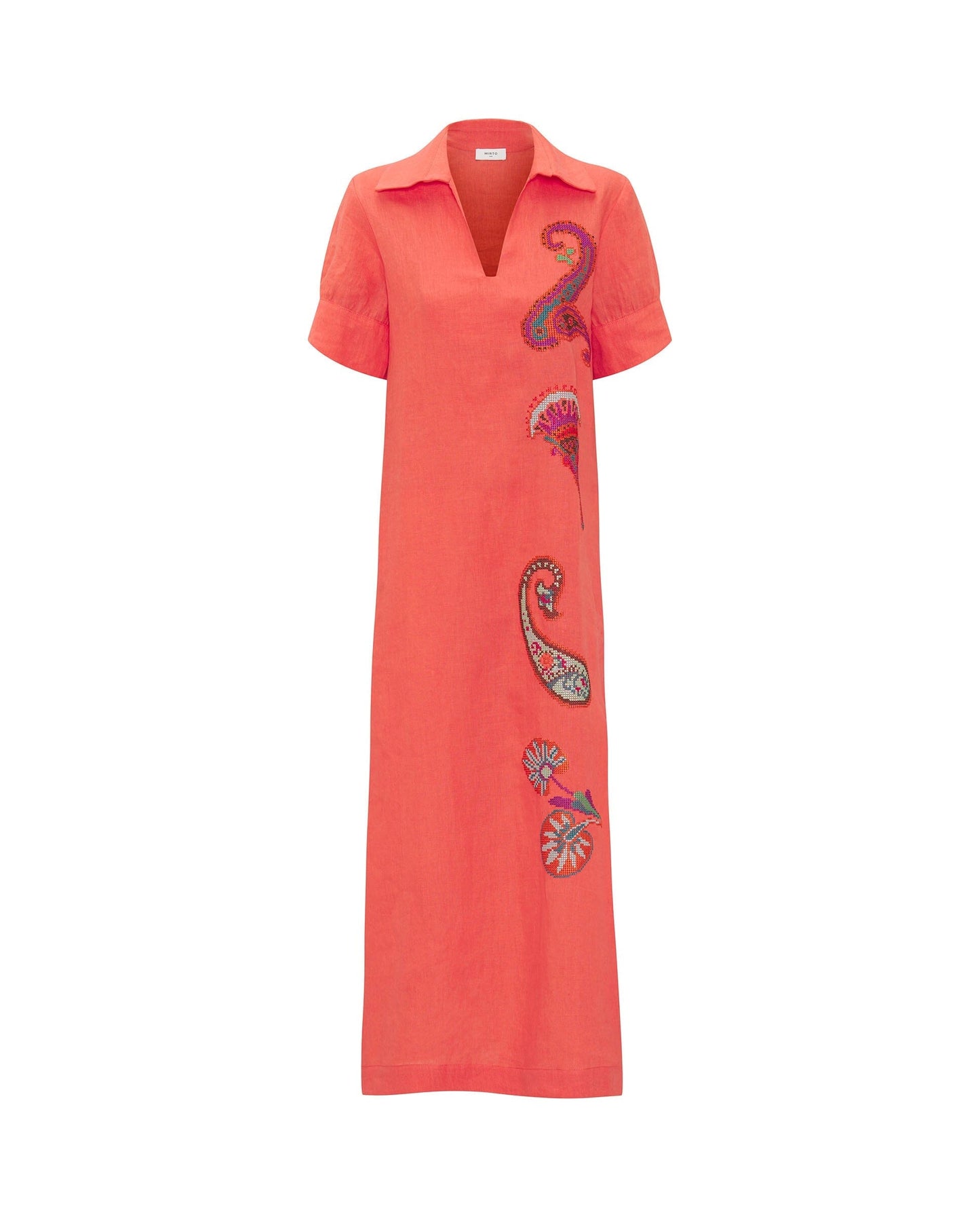 Vestido naranja bordado paisley de lino Dresses Mirto 