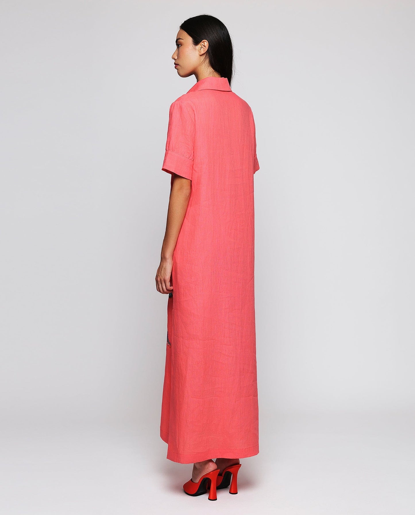 Vestido naranja bordado paisley de lino Dresses Mirto 