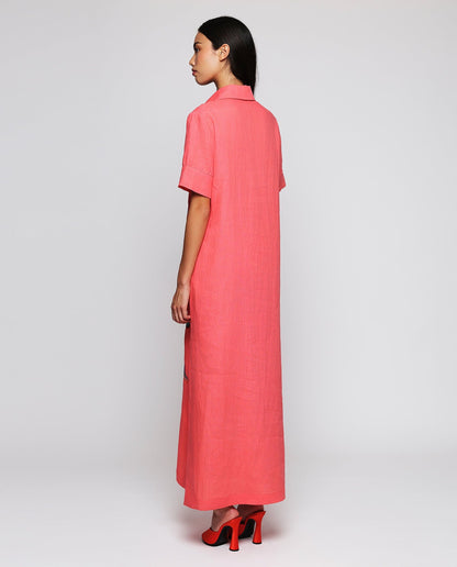 Vestido naranja bordado paisley de lino Dresses Mirto 
