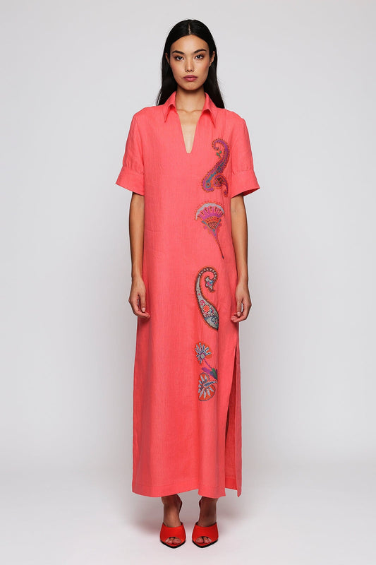 Vestido naranja bordado paisley de lino Dresses Mirto S / 36 