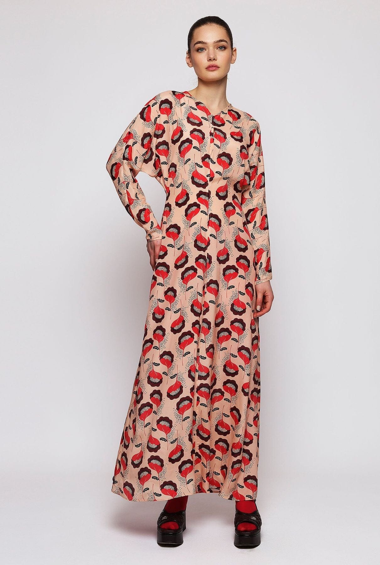 Vestido rojo y rosa estampado floral Dresses Mirto 