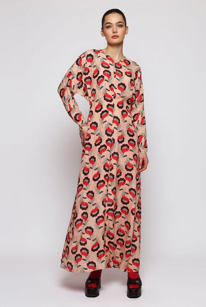 Vestido rojo y rosa estampado floral Dresses Mirto 