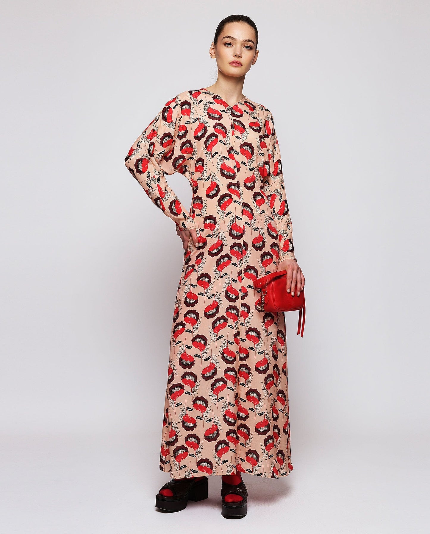 Vestido rojo y rosa estampado floral Dresses Mirto 