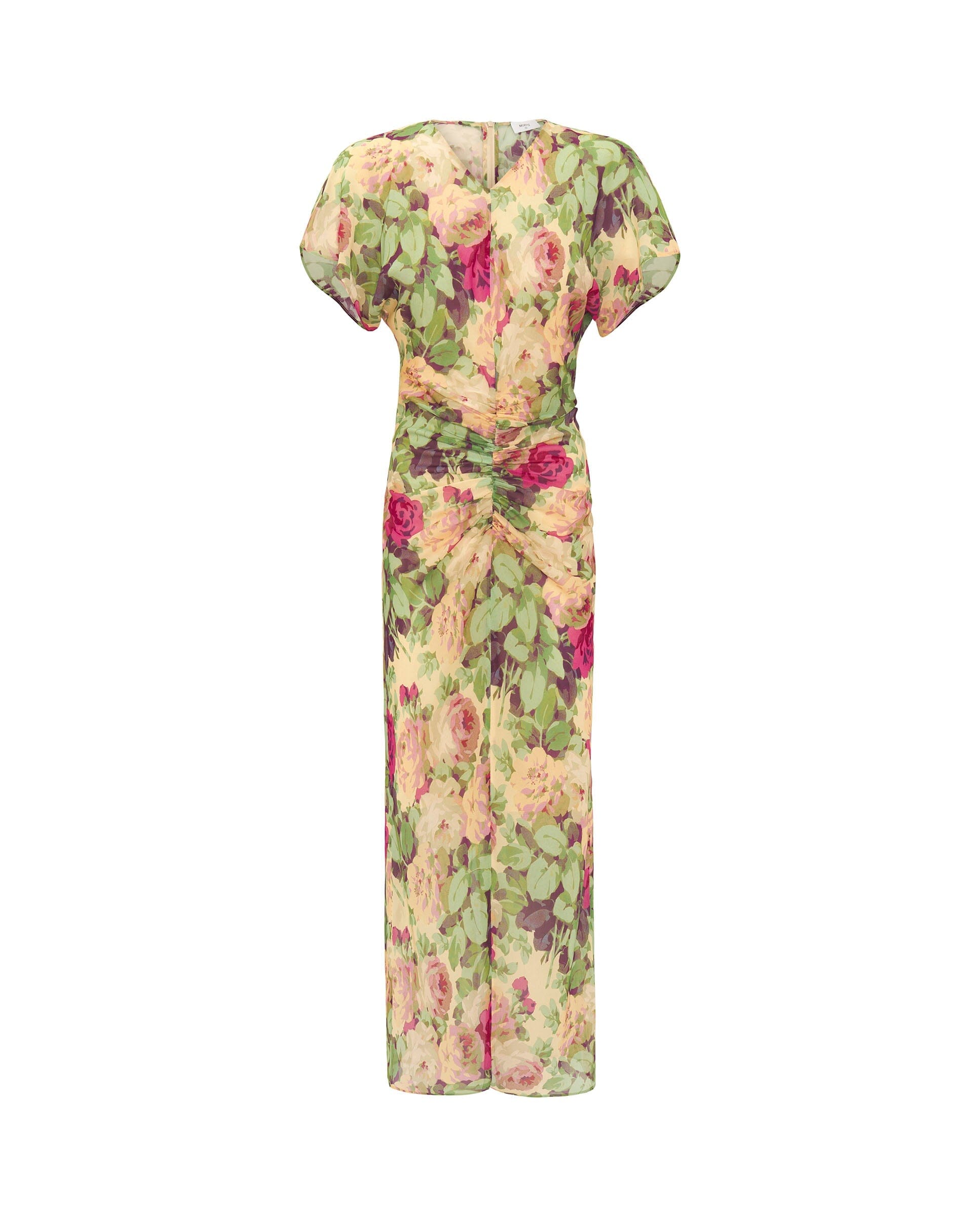 Vestido rosa drapeado de gasa estampado floral Dresses Mirto 
