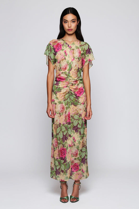 Vestido rosa drapeado de gasa estampado floral Dresses Mirto S / 36 