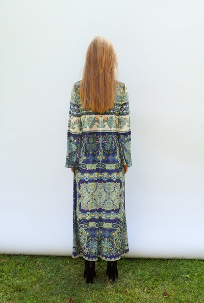 VESTIDO TERCIOPELO PAISLEY AZUL Y VERDE Long Dresses Philippa 1970 