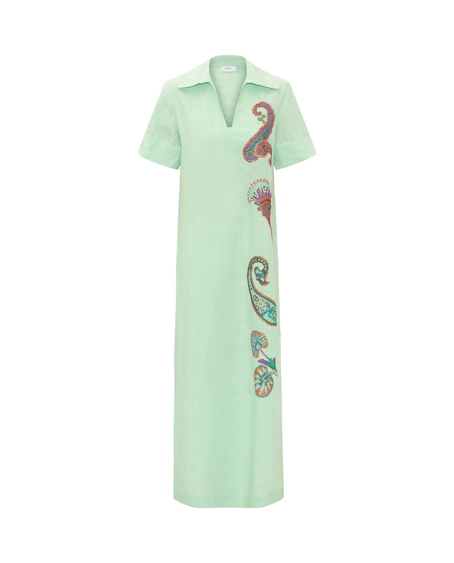 Vestido verde bordado paisley de lino Dresses Mirto 