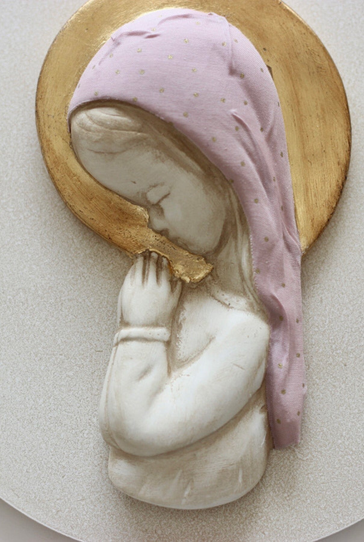 Virgen niña dots rosa con corona en pan de oro Kids Accessories Mezzetta Kids 
