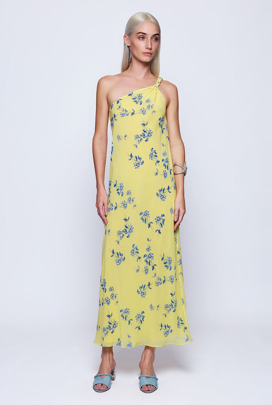 Yellow chiffon floral print dress Long Dresses Mirto 