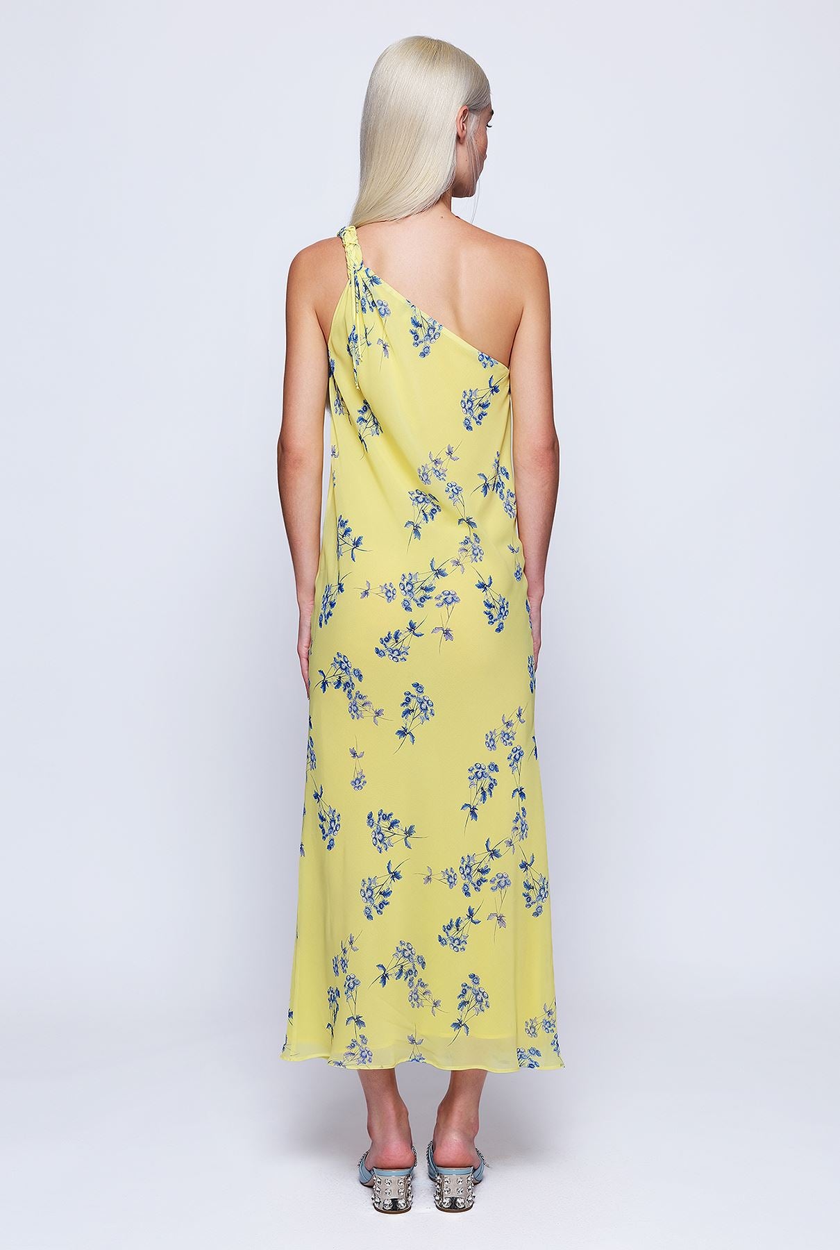 Yellow chiffon floral print dress Long Dresses Mirto 
