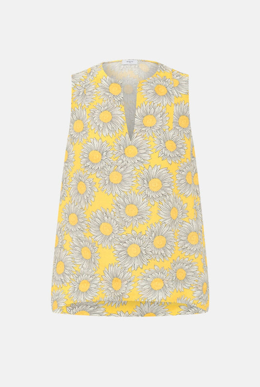 Yellow floral print linen top Shirts & Tops Mirto 