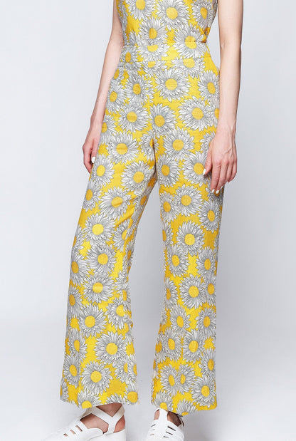 Yellow floral print linen trousers Trousers Mirto 