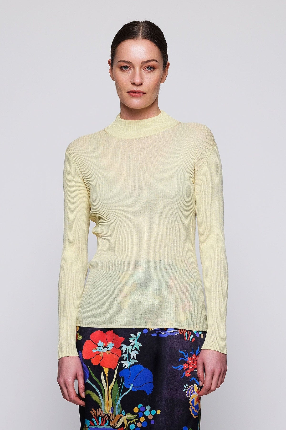 Yellow Ribbed Wool Sweater Sweaters Mirto XS / 1 