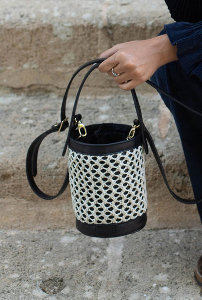 Zig Zag Bucket Bag Black + White Hand bags Zahati 