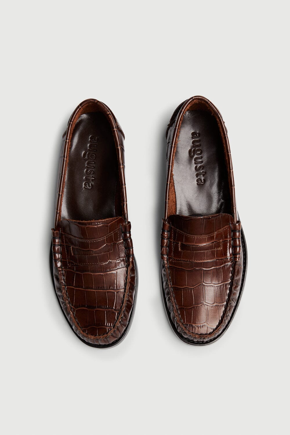 Zoe Loafers in Croc-effect Chocolate Leather Flat shoes AUGUSTA 