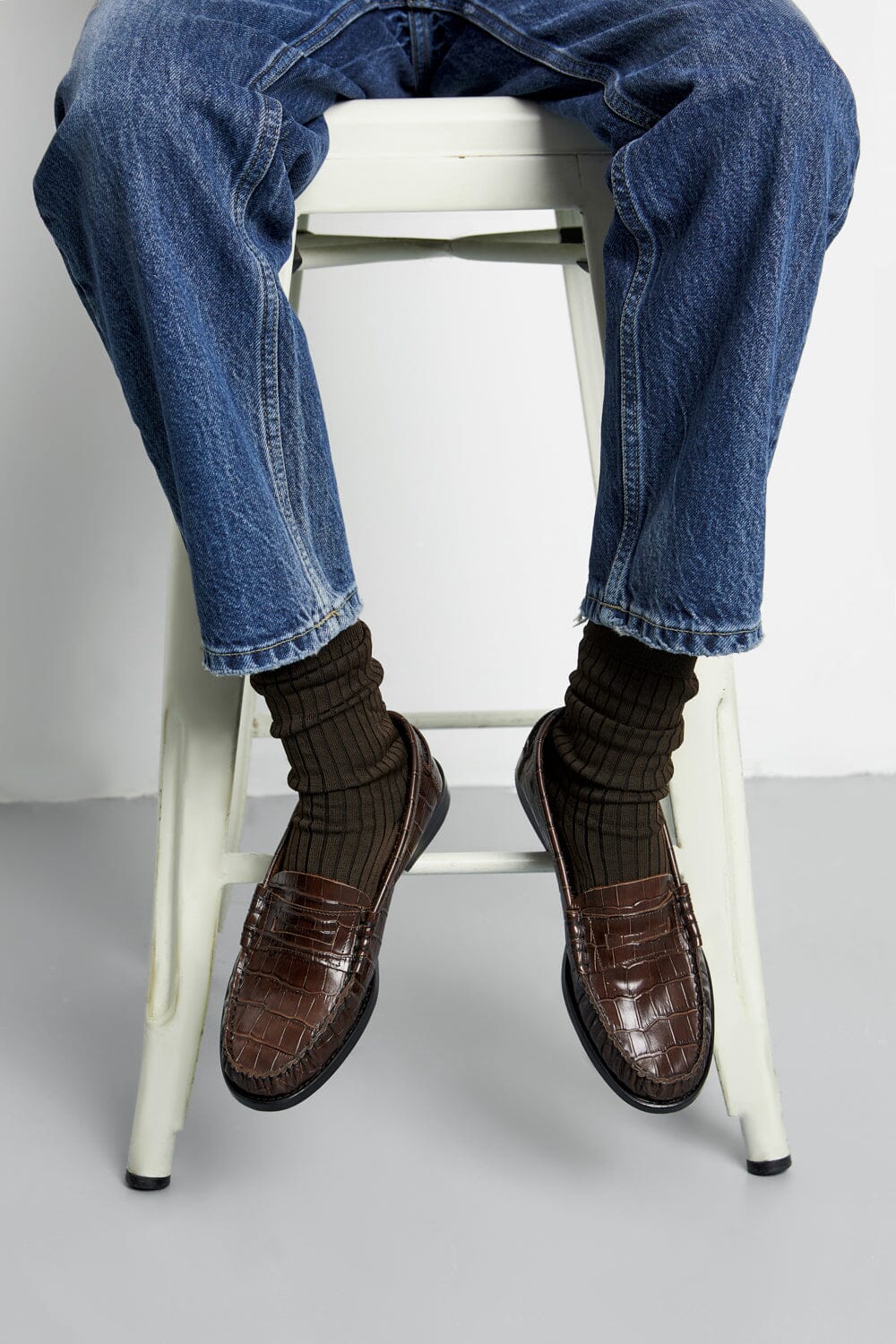 Zoe Loafers in Croc-effect Chocolate Leather Zoe AUGUSTA 