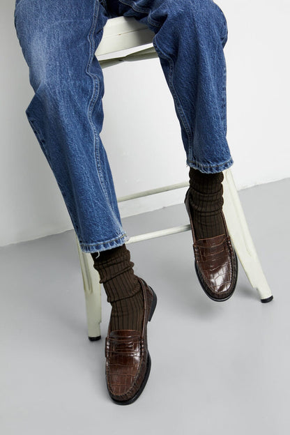 Zoe Loafers in Croc-effect Chocolate Leather Zoe AUGUSTA 