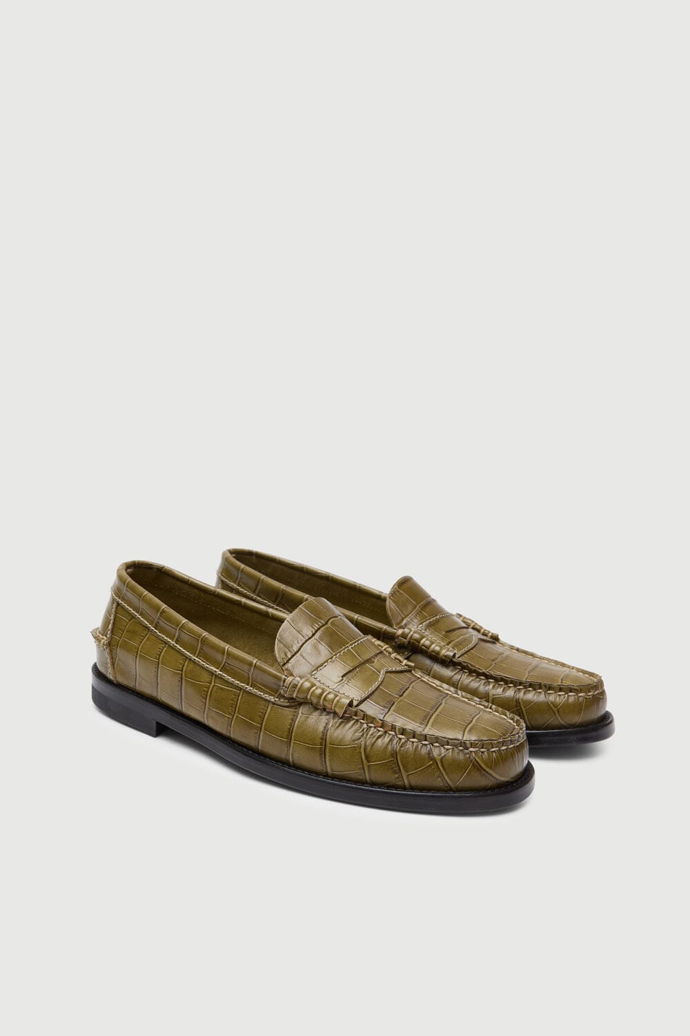 Zoe Loafers in Croc-effect Olive Green Leather Flat shoes AUGUSTA 