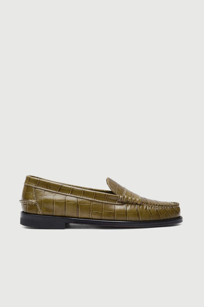 Zoe Loafers in Croc-effect Olive Green Leather Zoe AUGUSTA 