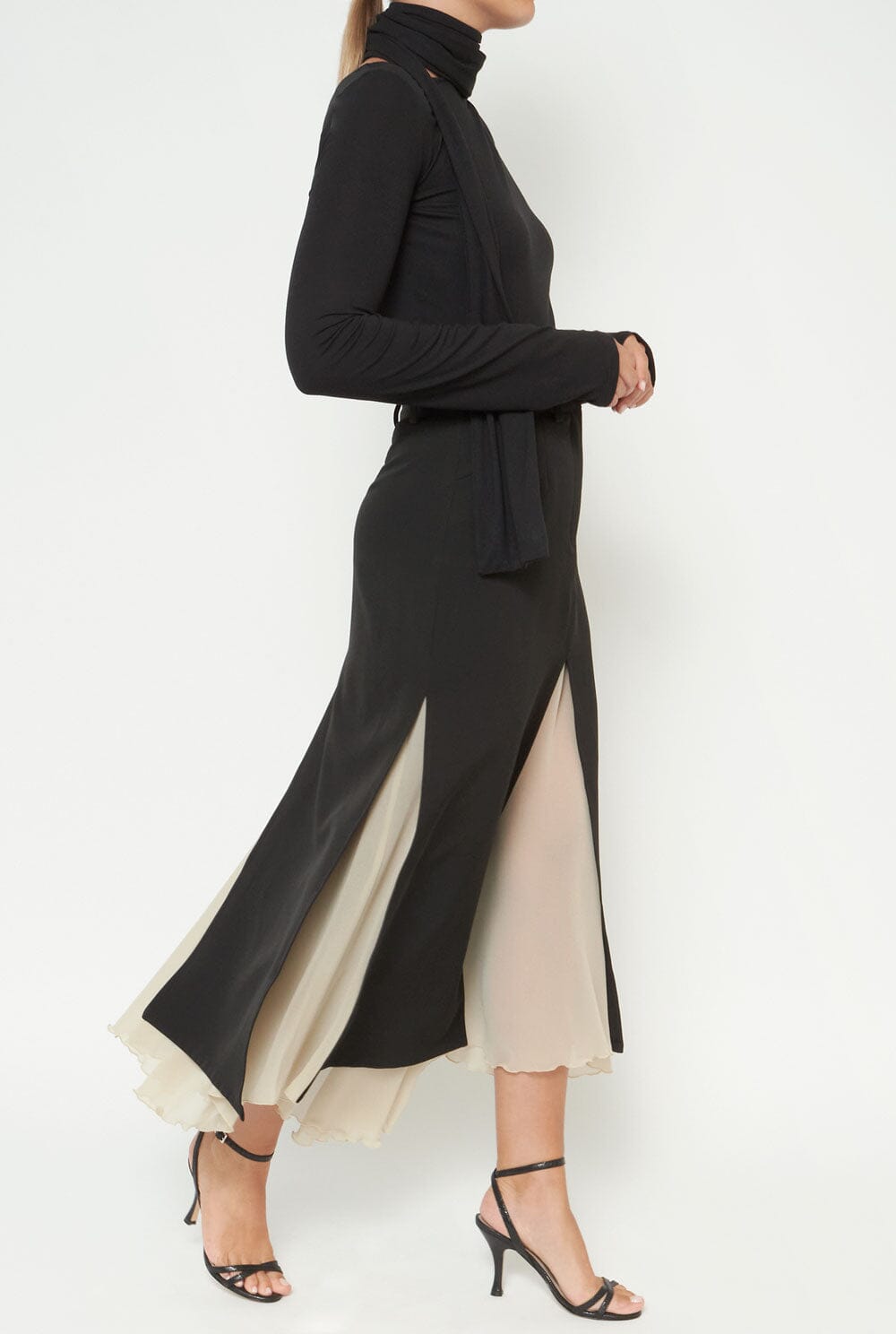 Black and sand bicolor midi skirt – ES Fascinante