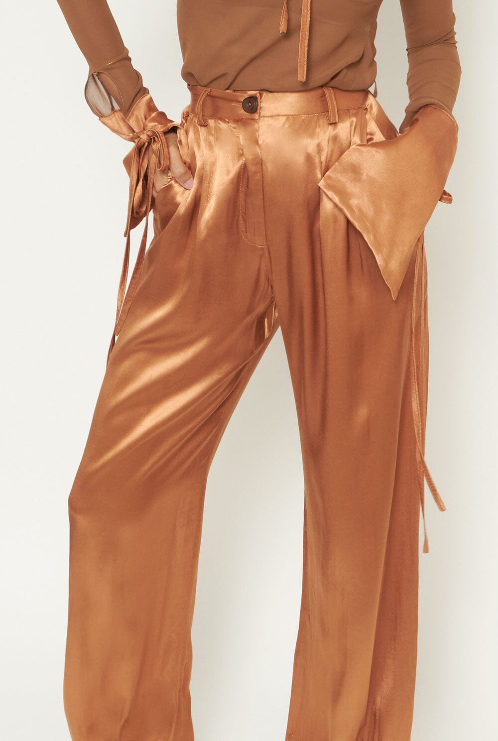 Brown satin pants Trousers Habey Club 