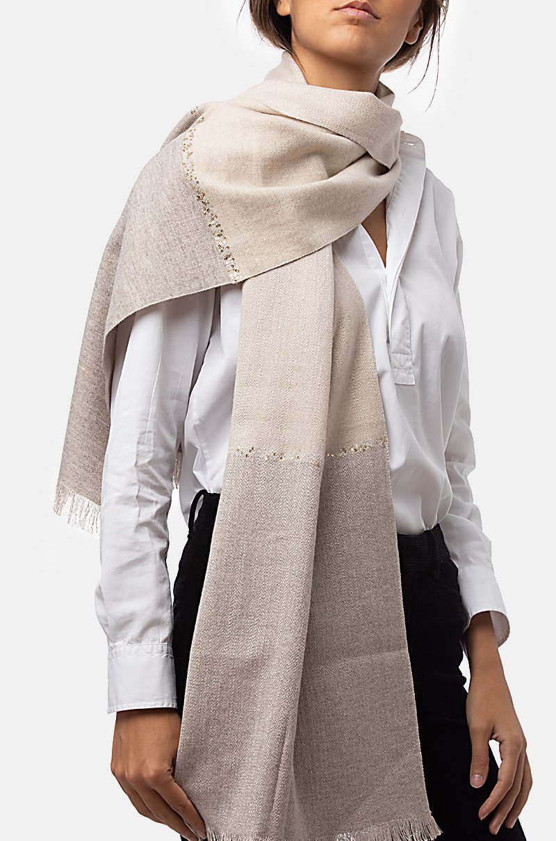 Cashmere and silk scarve in beige with sequins scarve Victoria de Talhora 