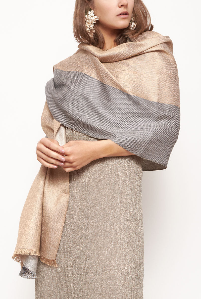 Cashmere and Silk Shawl in beige with sequins scarve Victoria de Talhora 