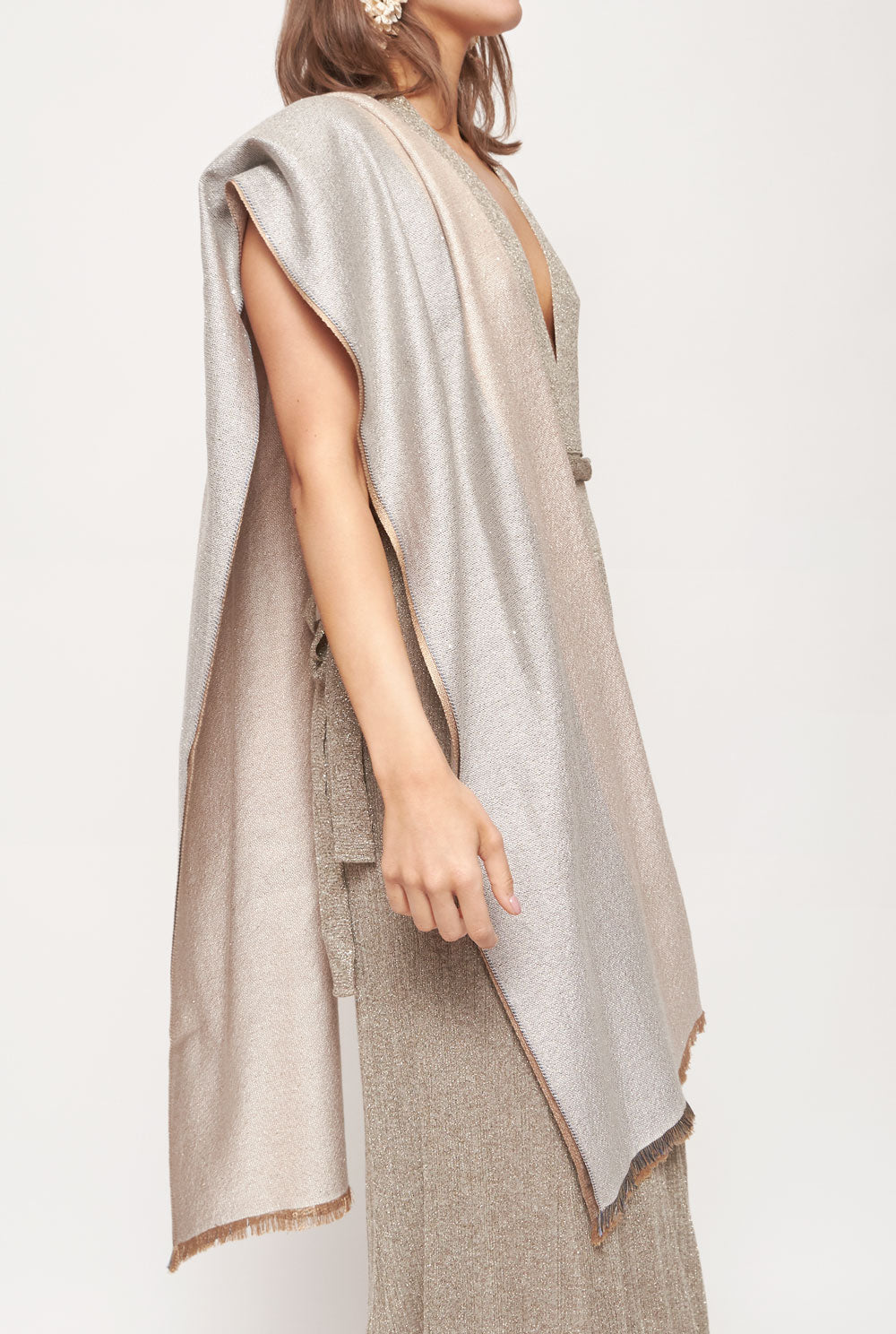 Cashmere and Silk Shawl in beige with sequins scarve Victoria de Talhora 