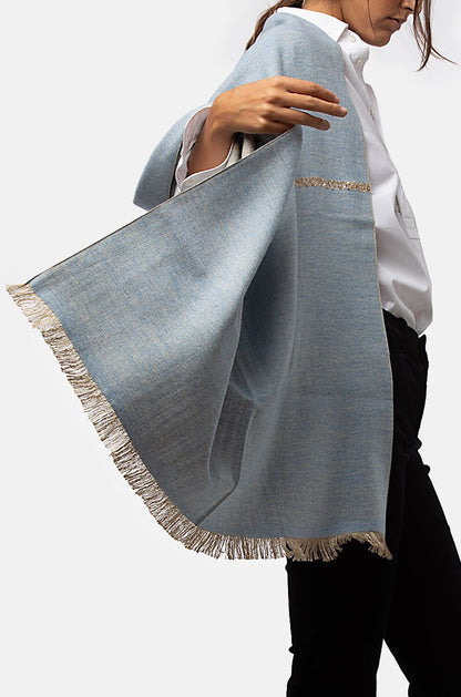 Cashmere and Silk Shawl in light blue scarve Victoria de Talhora 