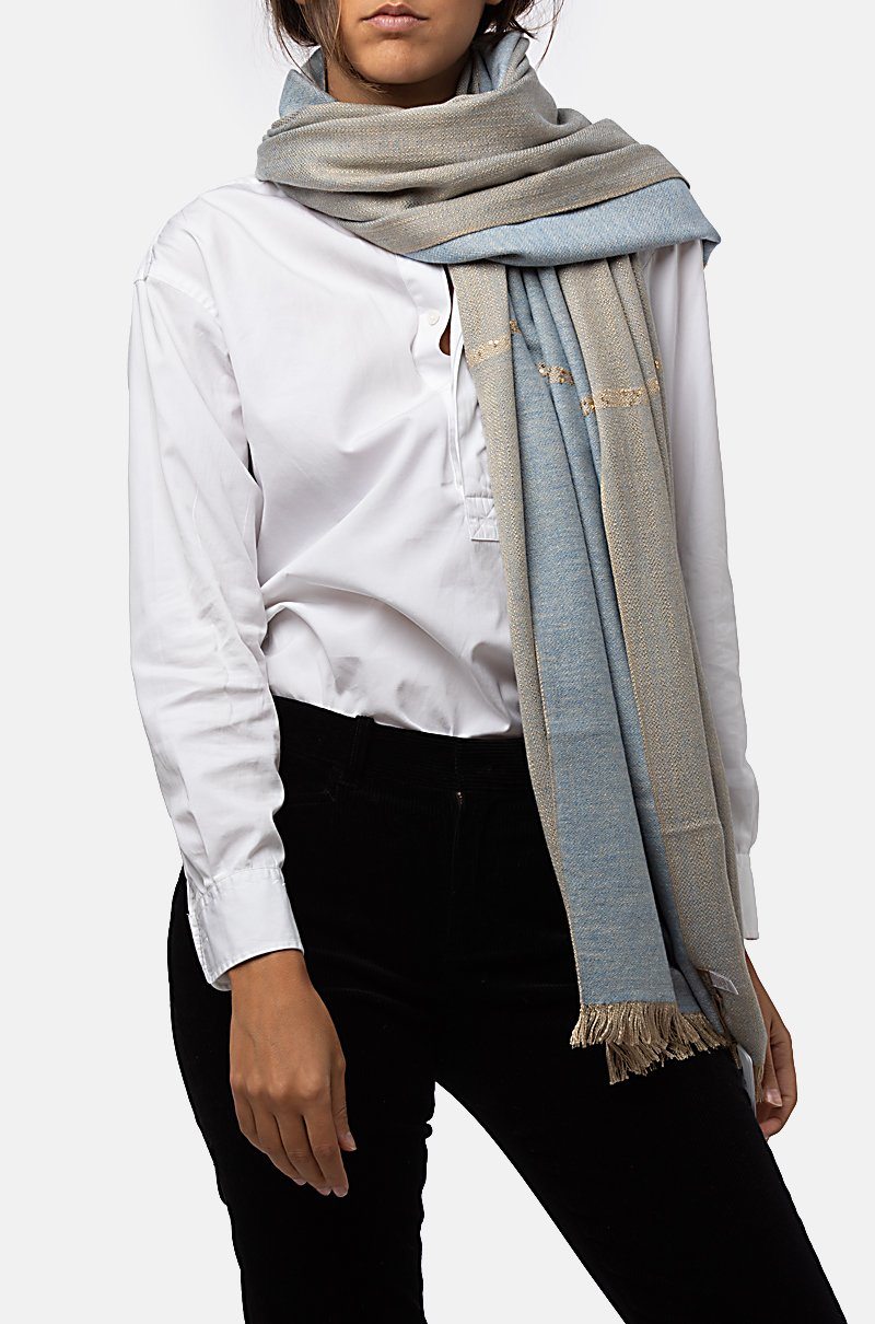 Cashmere and Silk Shawl in light blue scarve Victoria de Talhora 