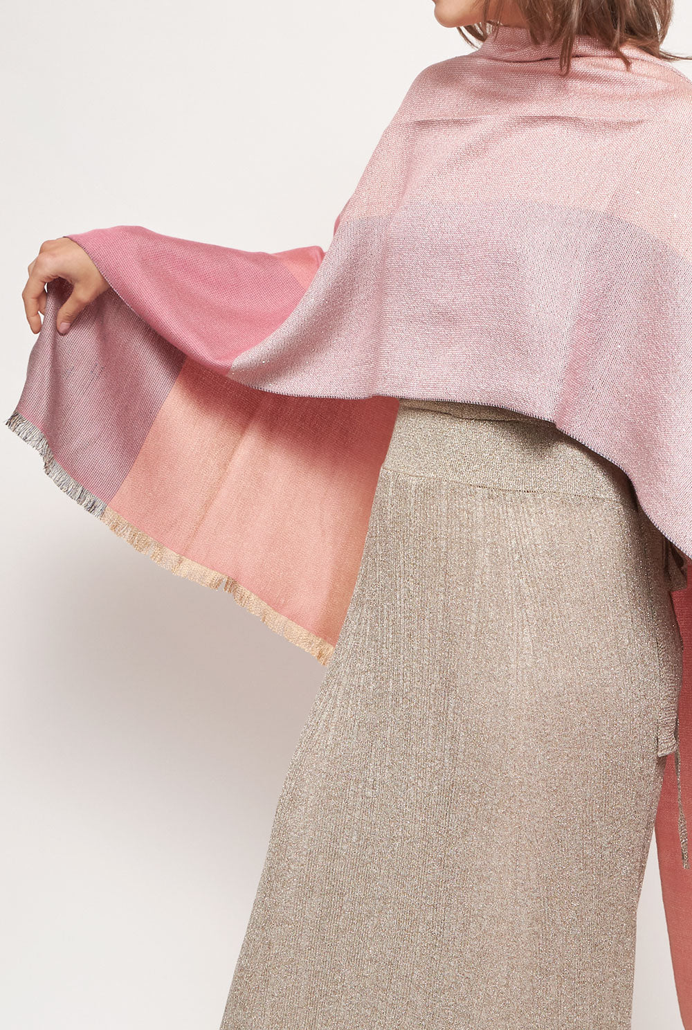 Cashmere and Silk Shawl in pink with sequins scarve Victoria de Talhora 