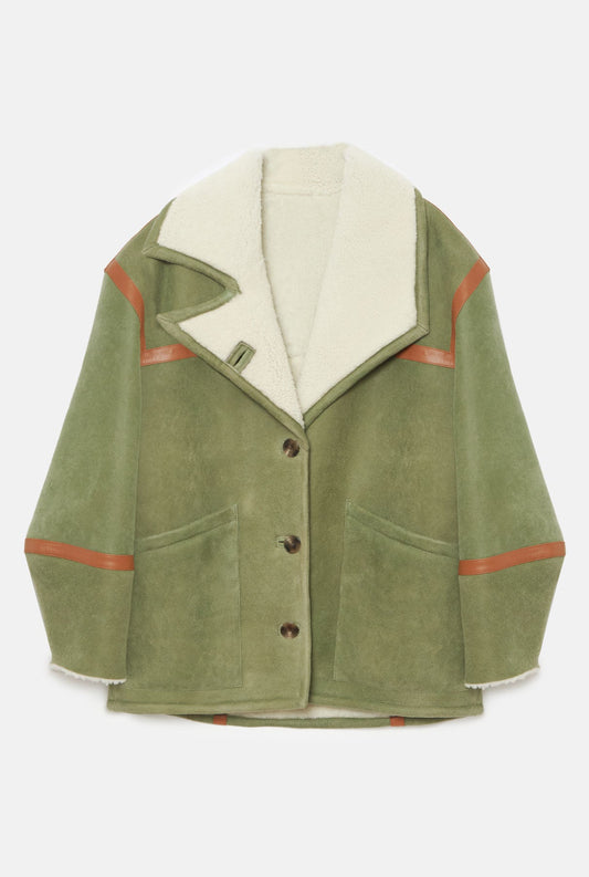 Chaqueta de pelo verde con cuero Jackets Miguel Marinero 