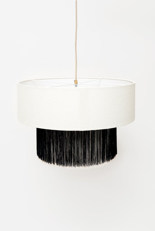 Doble drum lampshade with black and white fringes Lighting Otherlamps 