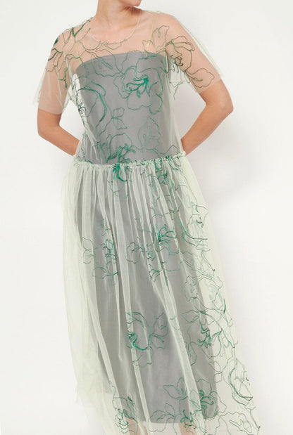 Green Floral Tulle Overdress Dresses Luciana Estudio 