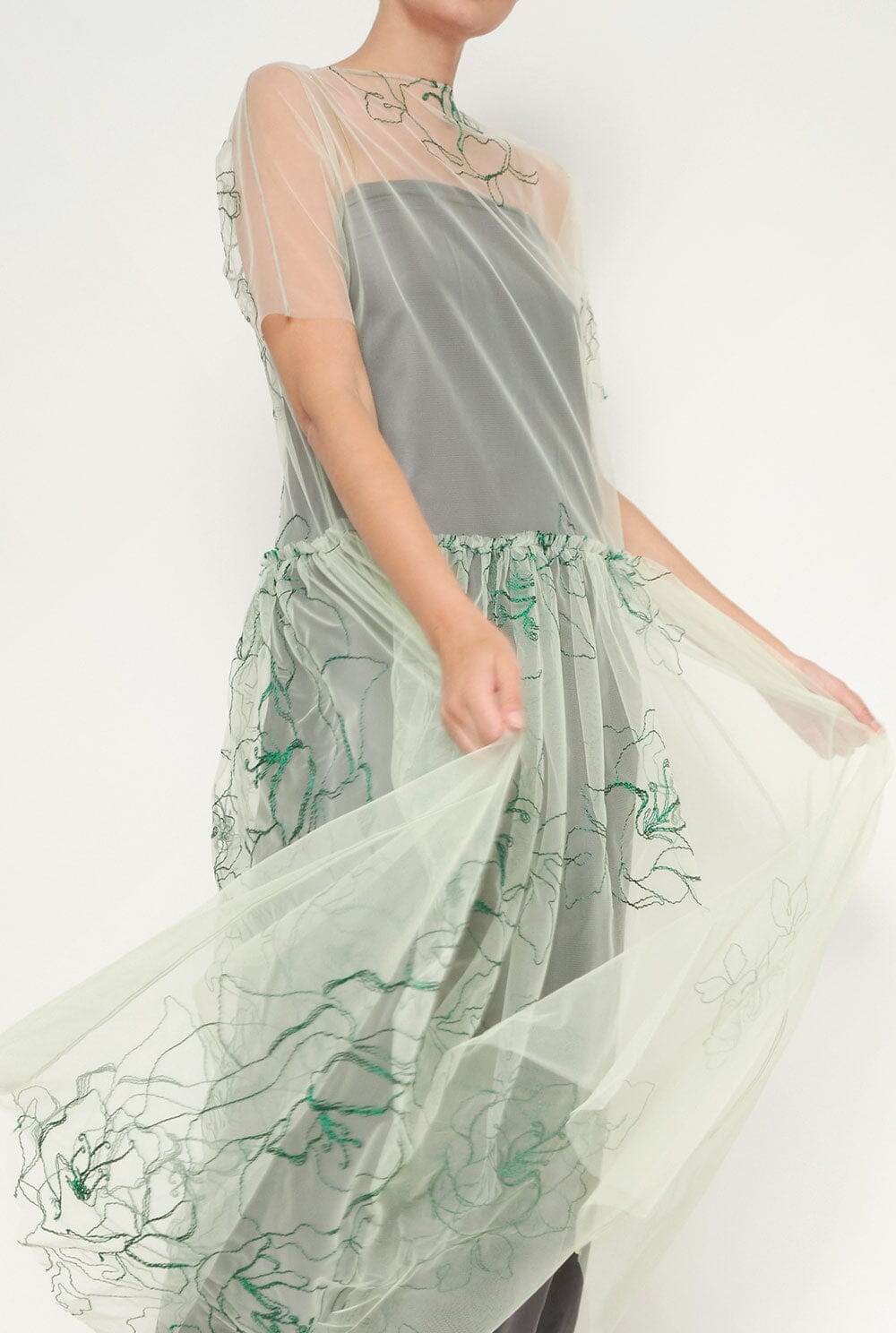 Green Floral Tulle Overdress Dresses Luciana Estudio 