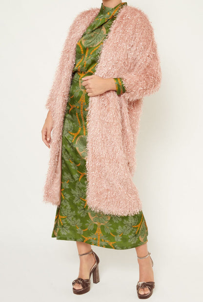Kimono Joan Punto Flecos Plumitas Rosa Coats Duyos 