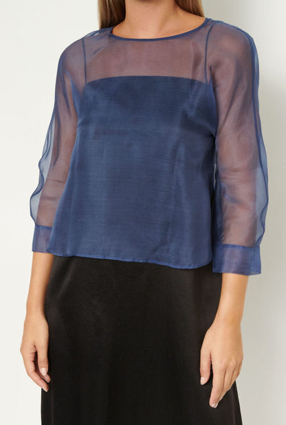 Lea Organza Blouse Indigo Blue Shirts & blouses Atelier Aletheia 