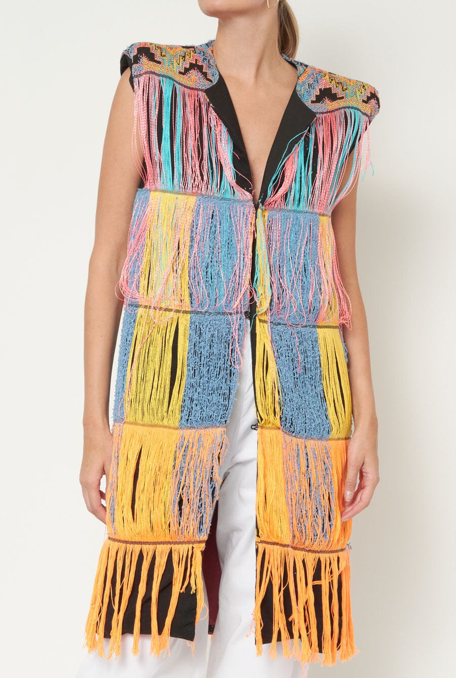 Multicolored Fringed Vest Vests TETE BY ODETTE 