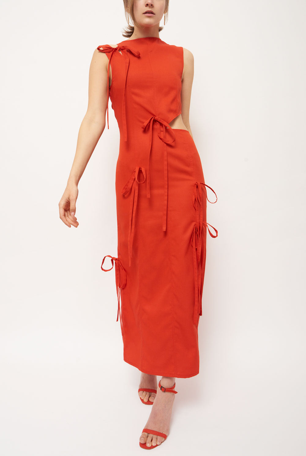 Red asymmetrical long dress dress Habey Club 