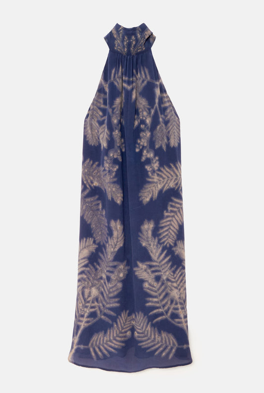 Reversible halter ecoprint blue dress Dresses Atelier Aletheia 