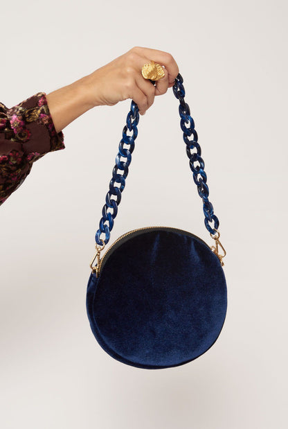 The Mini Round Bag Velvet Blue bag The Bag Lab