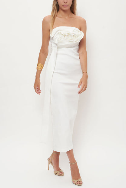 Vestido Midi Ruffle Rose White. Pre-Order Dresses Juan Vidal 