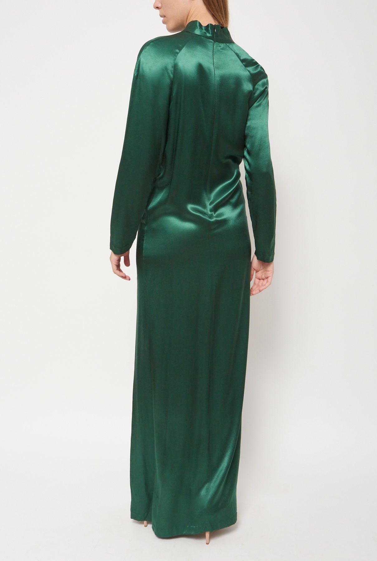 Vestido verde largo raso Dress Leandro Cano 